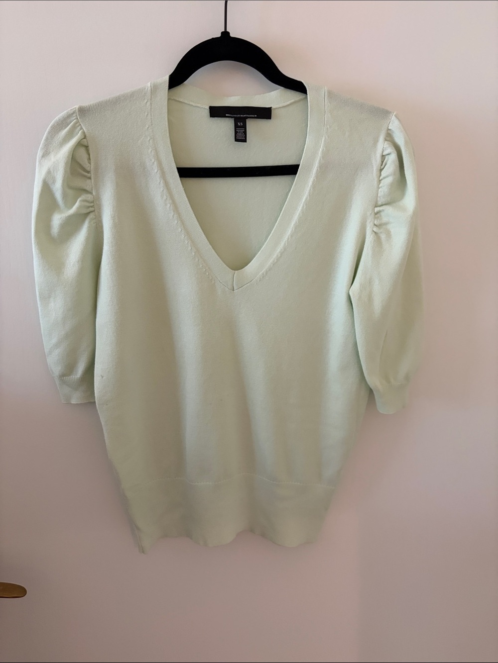 WHBM NWOT Light Mint V-Neck Puff Sleeve Sweater XS